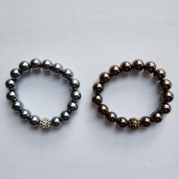 Stella & Dot Soiree Pearl Pave Bracelets set of 2 - Bronze, Silver - Picture 5 of 9